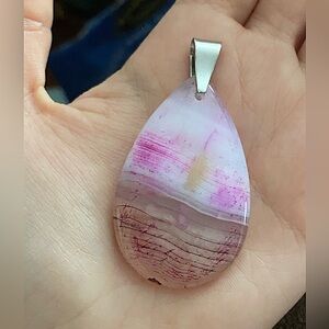 Agate Dyed Pear Shape Pendant Necklace White & Pink